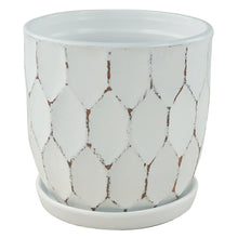 Distressed Honeycomb Pot with Attached Saucer