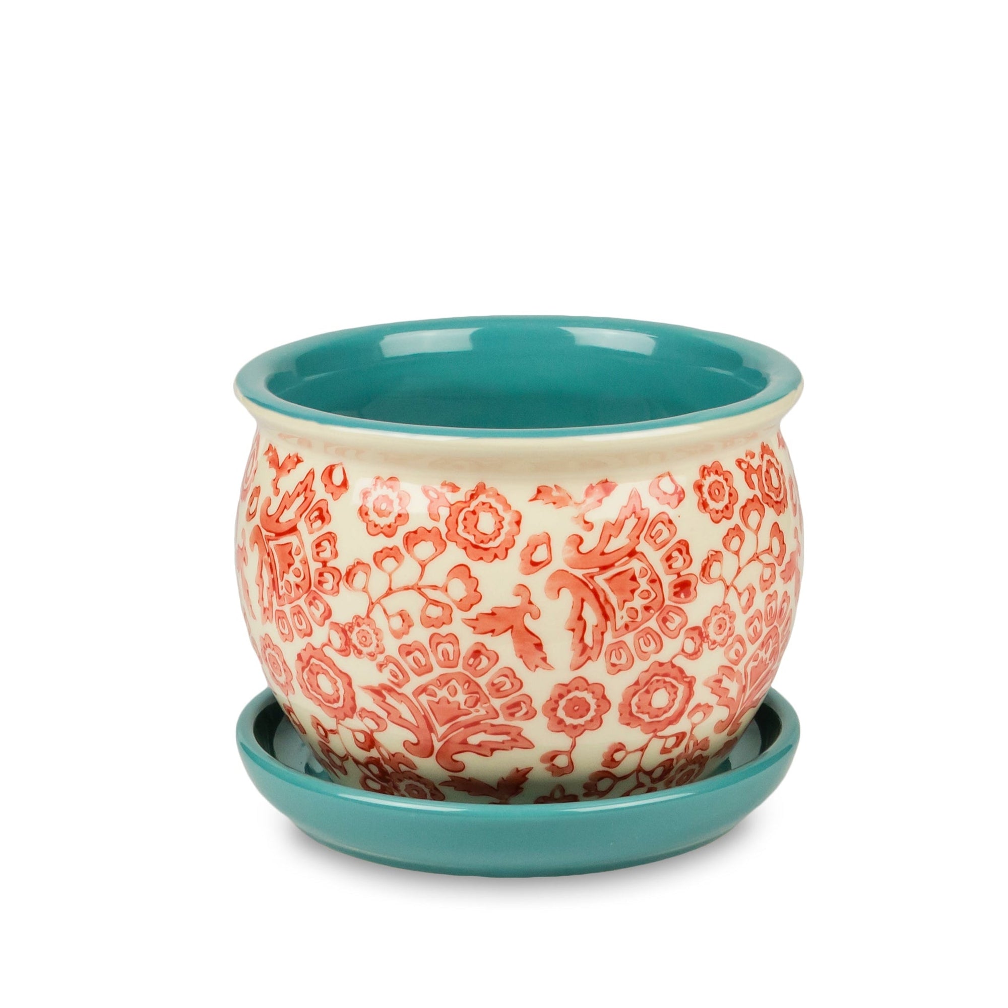 Funky Toile Bowl with Attached Saucer