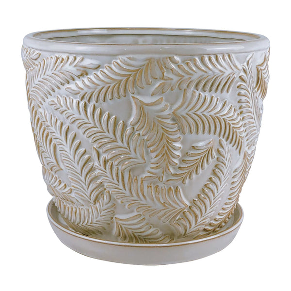 Beach Fern Planter with Attached Saucer