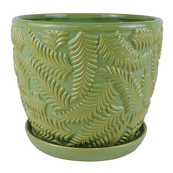 Beach Fern Planter with Attached Saucer