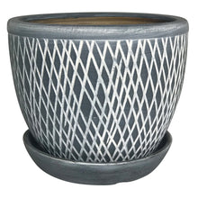 Crosshatch Egg Pot with Attached Saucer