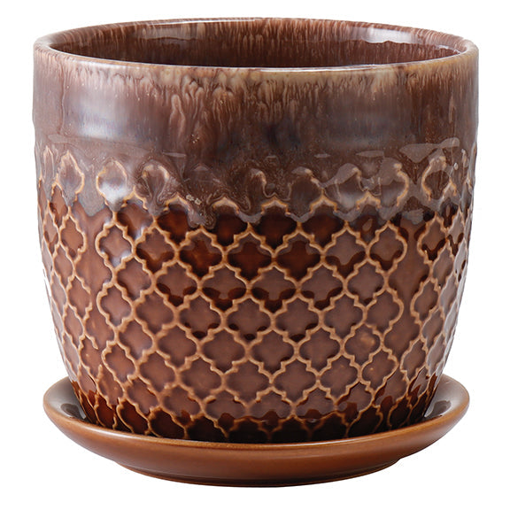 Abra Ogee Ceramic Planter With Attached Saucer