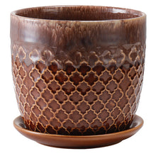 Abra Ogee Ceramic Planter With Attached Saucer