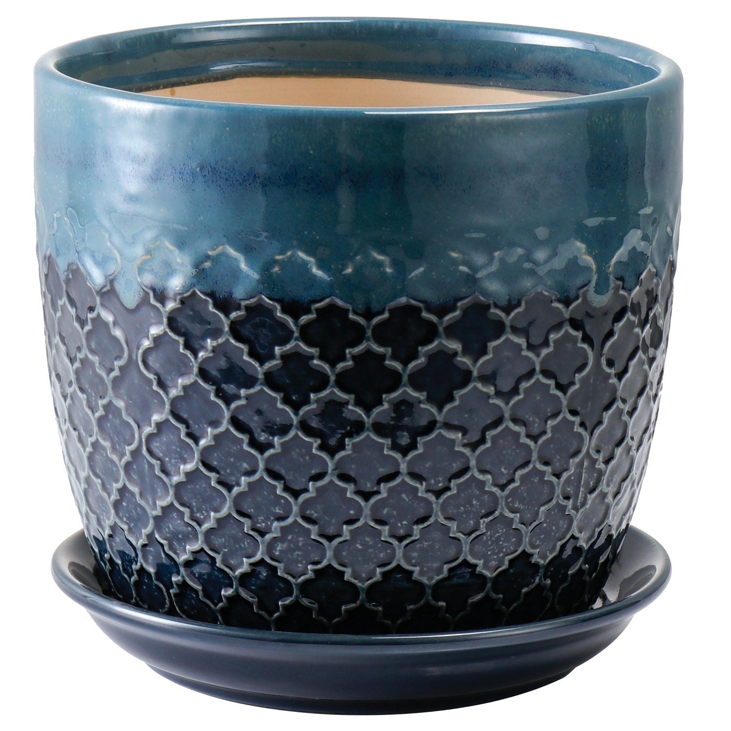 Abra Ogee Ceramic Planter With Attached Saucer