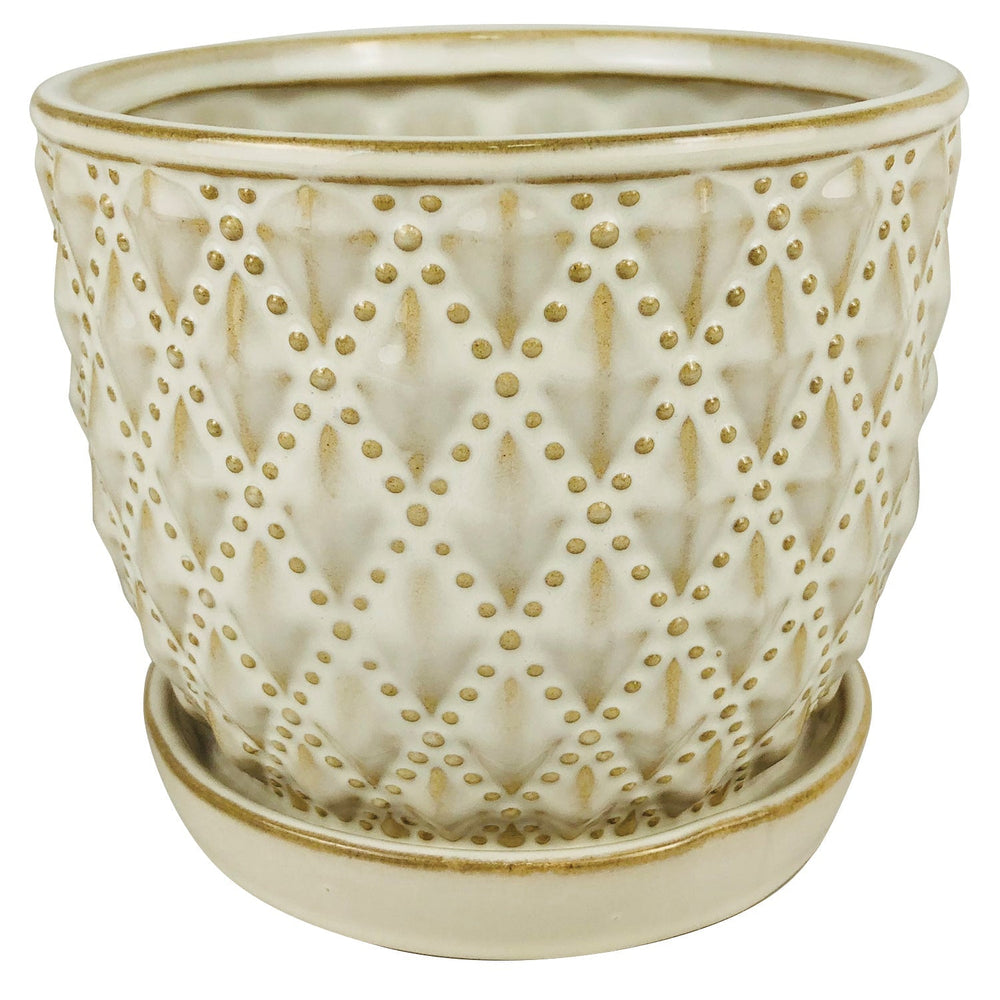 Beaded Diagonal Planter with Attached Saucer