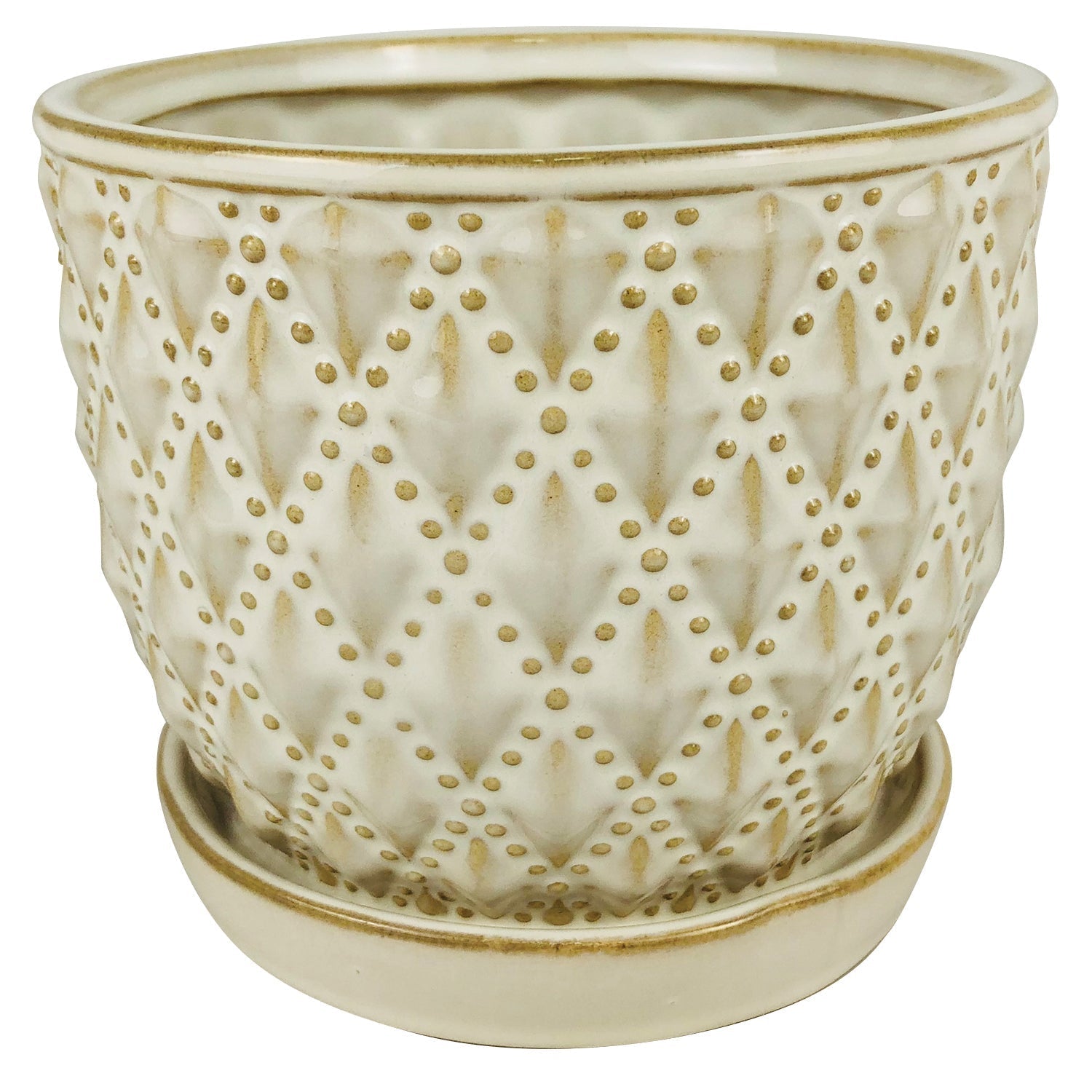 Beaded Diagonal Planter with Attached Saucer