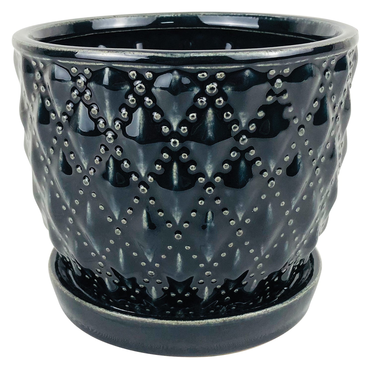 Beaded Diagonal Planter with Attached Saucer