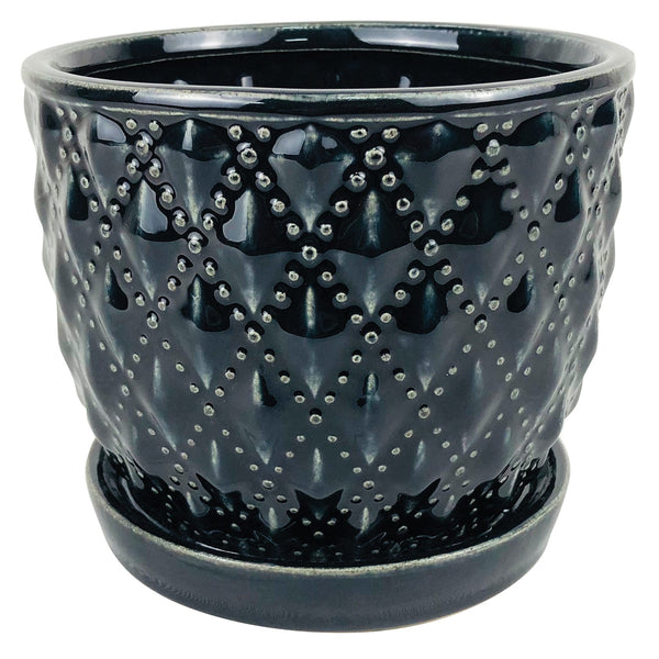 Beaded Diagonal Planter with Attached Saucer