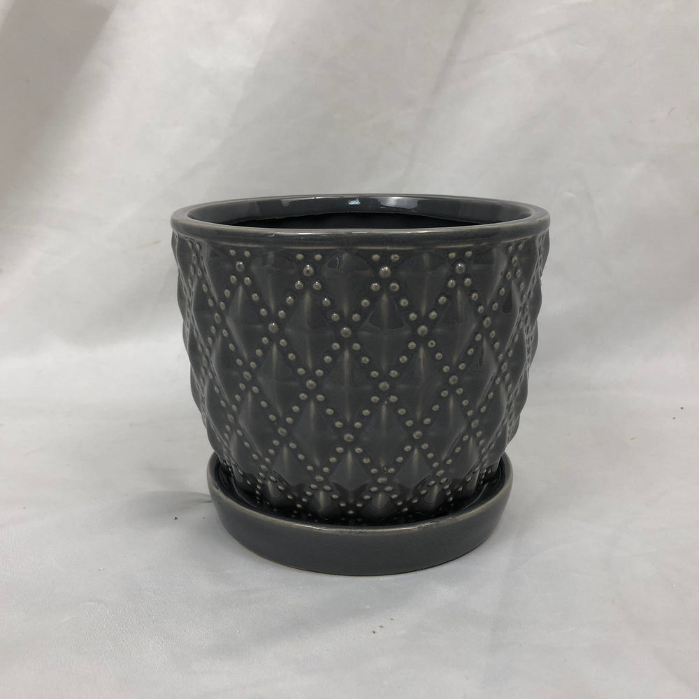Beaded Diagonal Planter with Attached Saucer