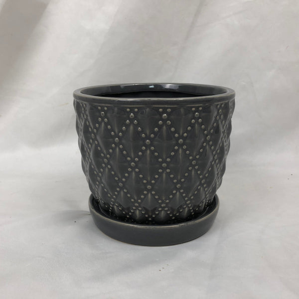 Beaded Diagonal Planter with Attached Saucer