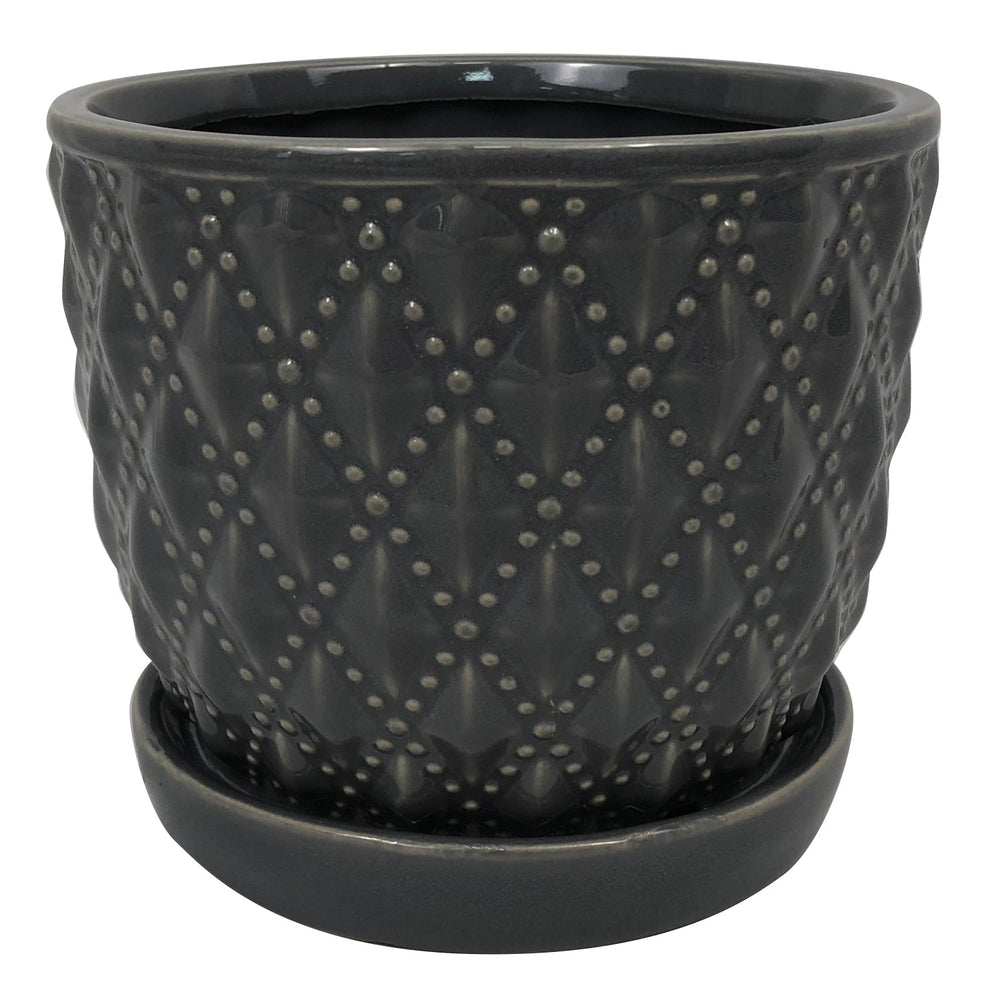 Beaded Diagonal Planter with Attached Saucer