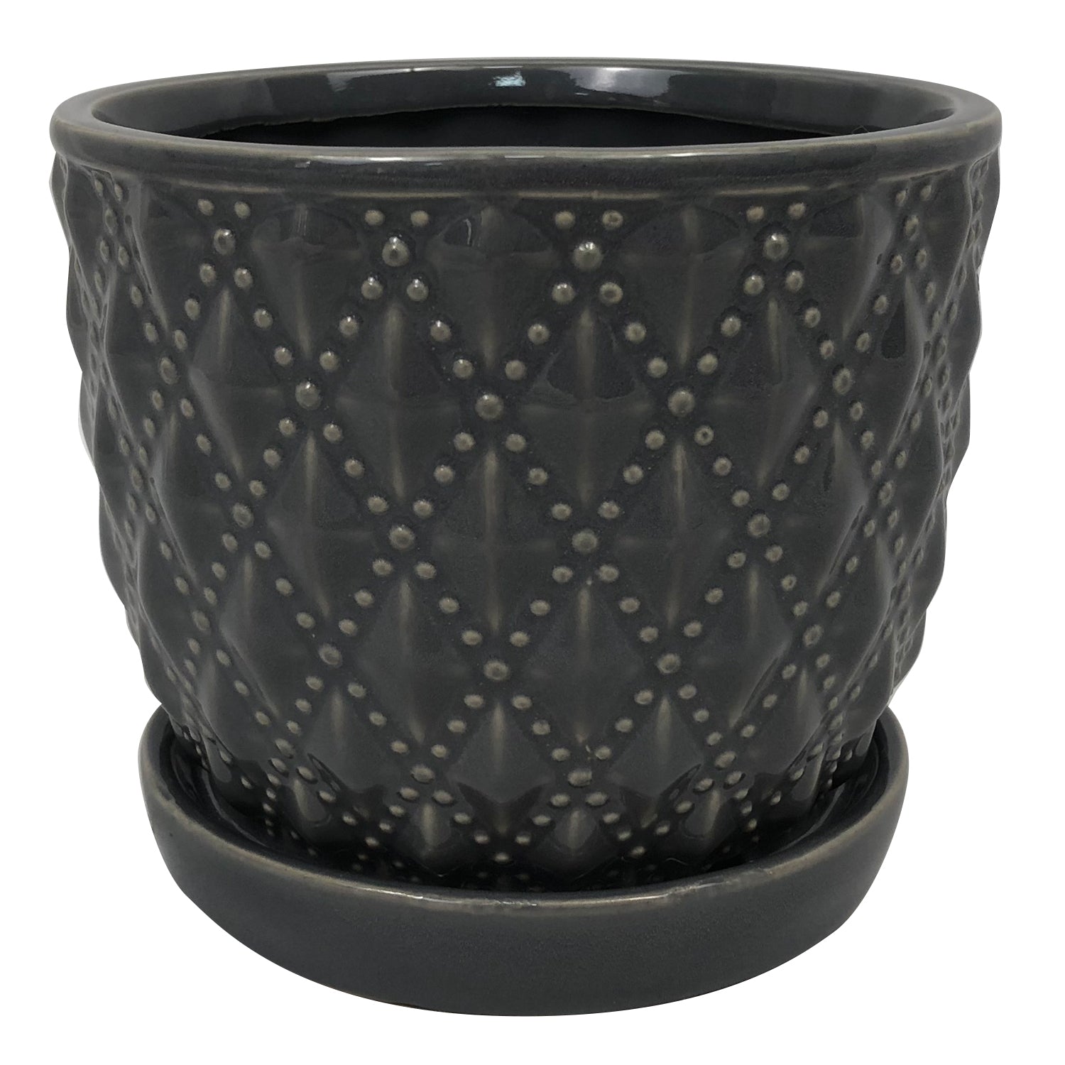 Beaded Diagonal Planter with Attached Saucer