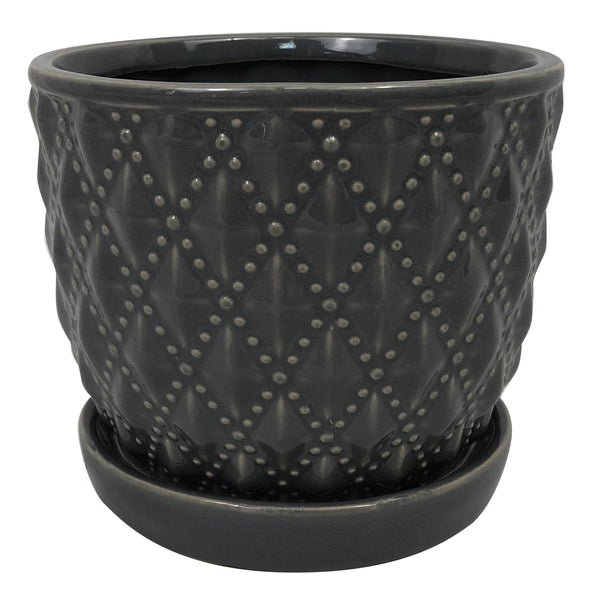 Beaded Diagonal Planter with Attached Saucer