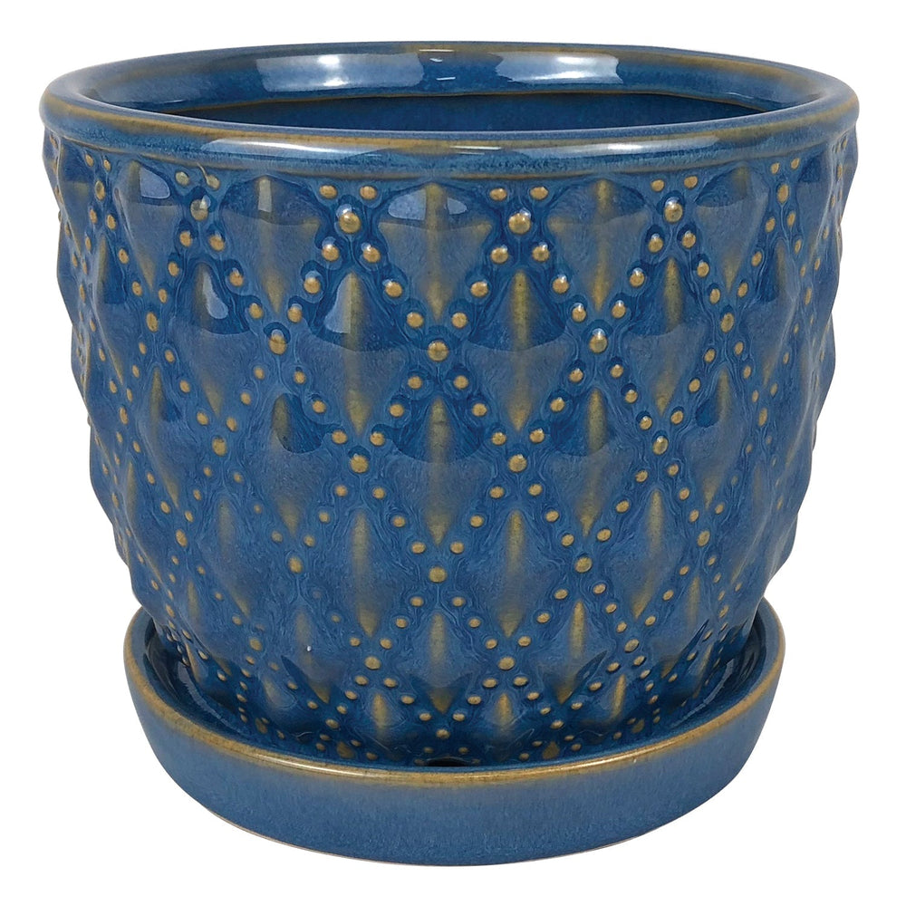 Beaded Diagonal Planter with Attached Saucer