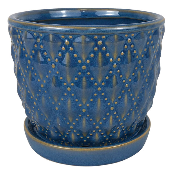 Beaded Diagonal Planter with Attached Saucer