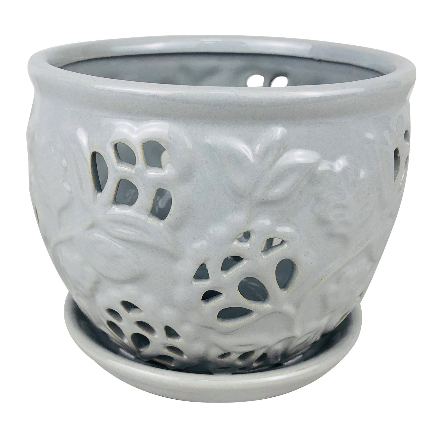 Jacobian Orchid Pot with Attached Saucer