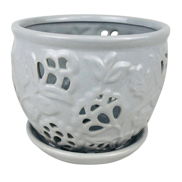 Jacobian Orchid Pot with Attached Saucer