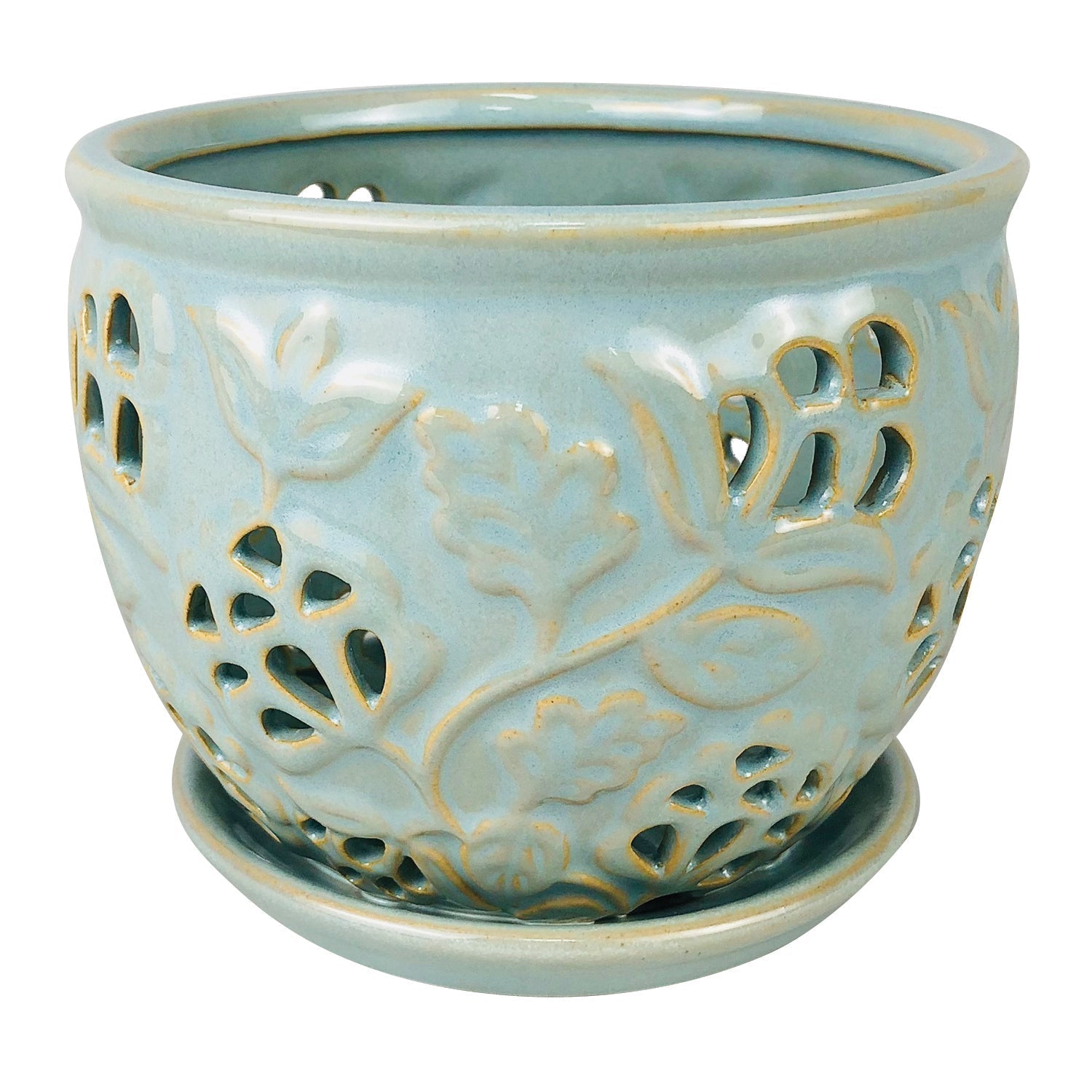 Jacobian Orchid Pot with Attached Saucer