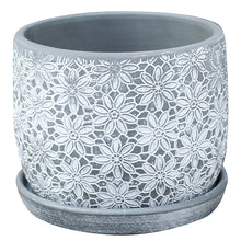 Floral Lace Stamp Planter with Attached Saucer
