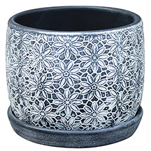 Floral Lace Stamp Planter with Attached Saucer
