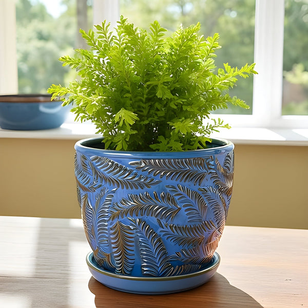 Beach Fern Planter with Attached Saucer